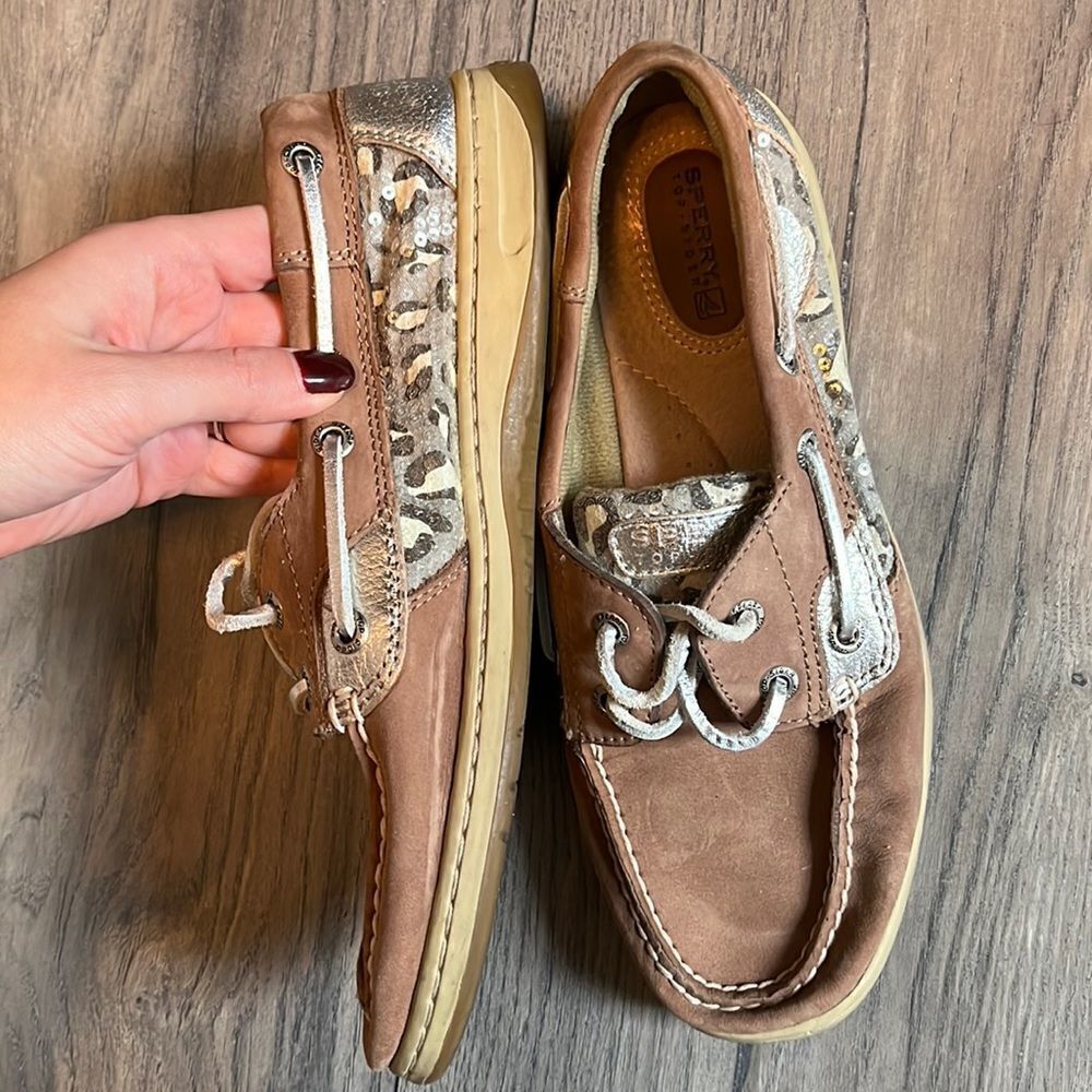 Sperry Silver Cheetah Print Boat Shoes